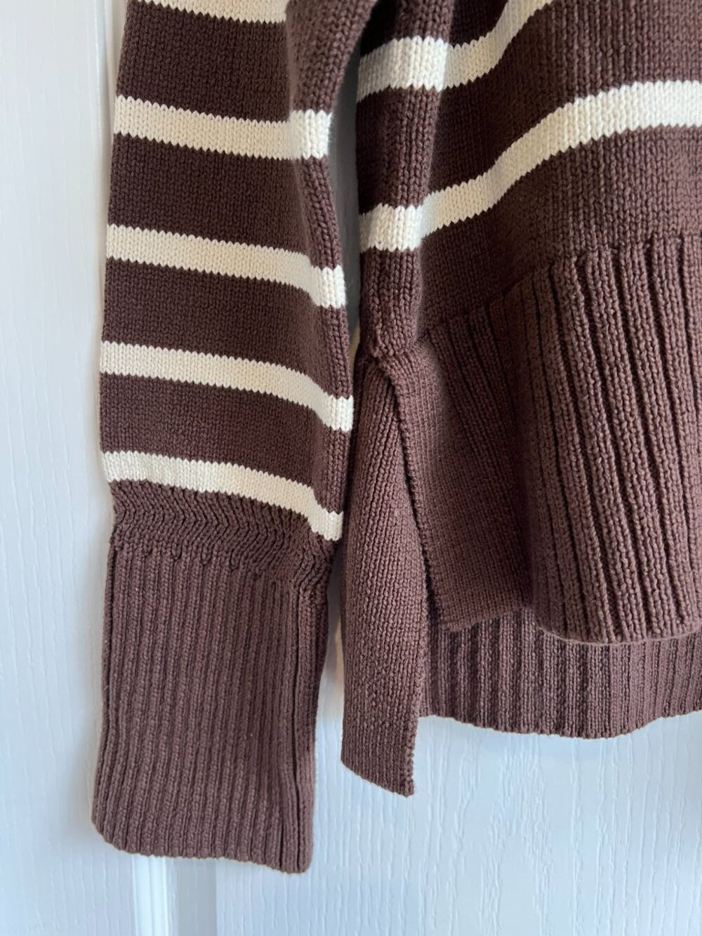 NWT VERONICA BEARD Lancetti Sweater Brown & Ivory Cotton Striped T-Neck Sz Small - Picture 9 of 12